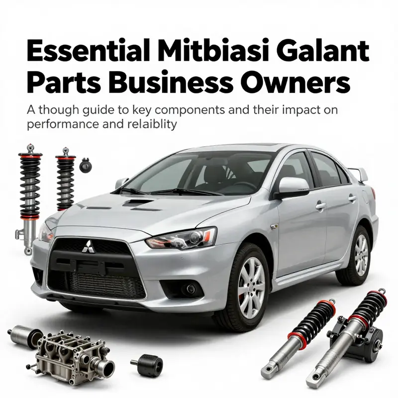 An artistic layout of Mitsubishi Galant along with essential car parts, symbolizing quality and performance in automotive maintenance.