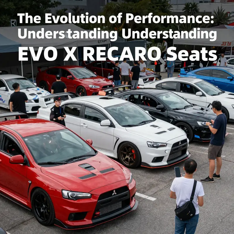 Close-up of the EVO X factory RECARO seats featuring a sleek bucket design.