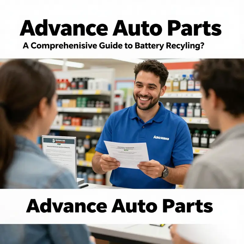 An employee assisting a customer with old battery recycling at Advance Auto Parts.