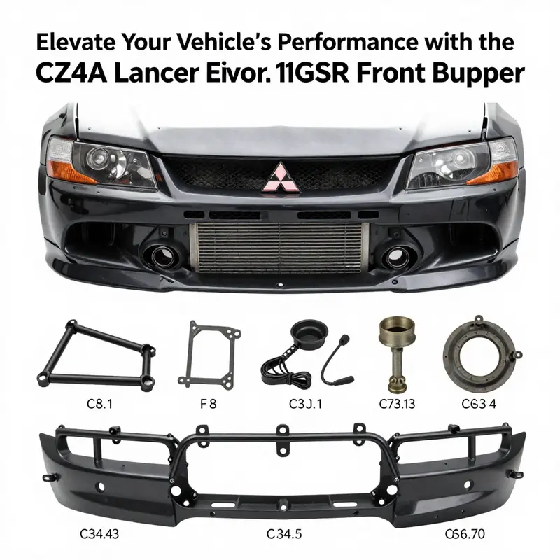 Detailed view of the CZ4A Lancer Evolution 10 GSR front bumper emphasizing its structural integrity and aesthetic appeal.