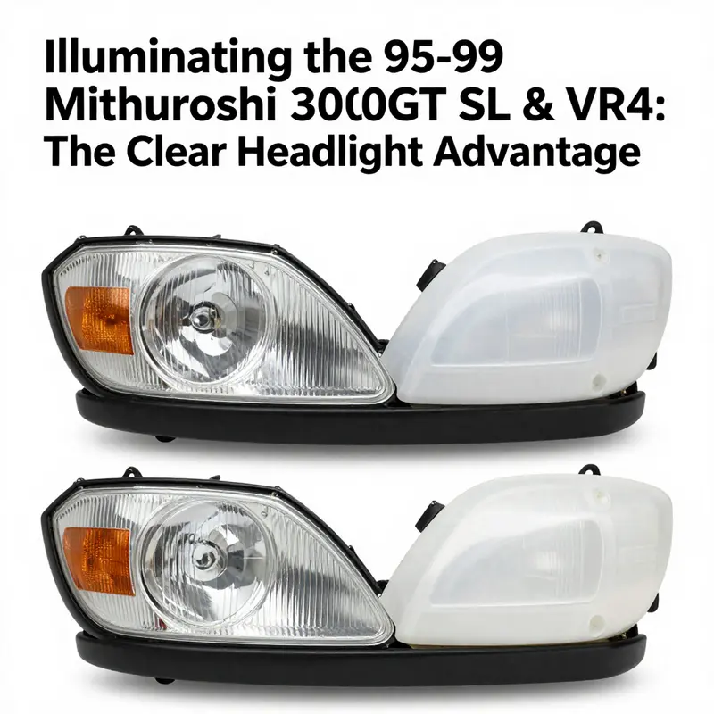 Selection of clear glass headlights for 1995-1999 Mitsubishi 3000GT models, emphasizing their availability for restoration projects.