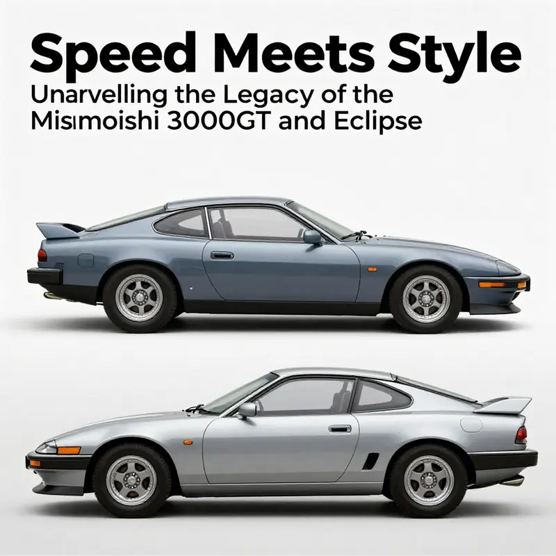 A striking side-by-side comparison of the Mitsubishi 3000GT and Eclipse, depicting their racing spirit.