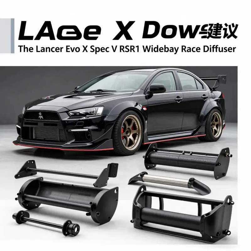 The Lancer Evo X Spec V demonstrating its aerodynamic design on a racetrack.