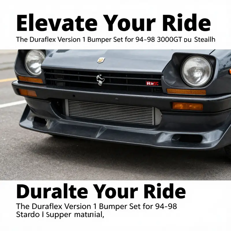 Front view of the Duraflex Version 1 bumper installed on a Mitsubishi 3000GT, illustrating its fit and finish.