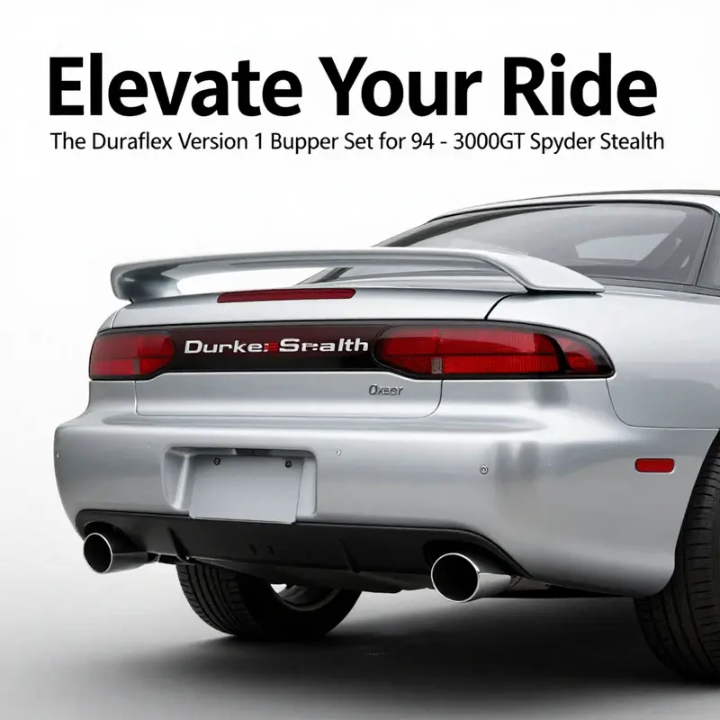 Front view of the Duraflex Version 1 bumper installed on a Mitsubishi 3000GT, illustrating its fit and finish.