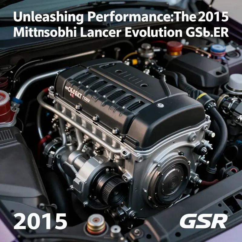 The robust 2.0-liter DOHC turbocharged engine of the 2015 Lancer Evolution GSR showcases its high-performance engineering.