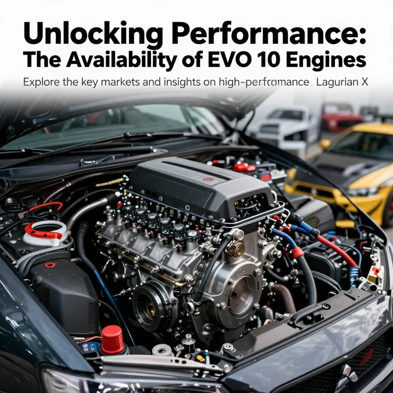 An EVO X engine highlighted among automotive collectibles and gear.
