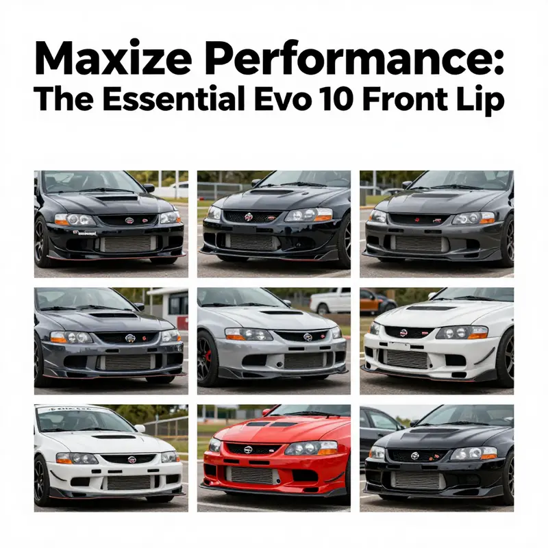 Close-up view of the Evo 10 front lip highlighting its technical design and materials.