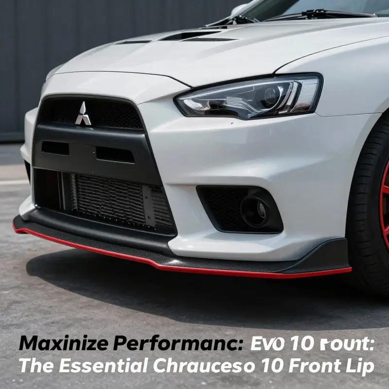 Close-up view of the Evo 10 front lip highlighting its technical design and materials.