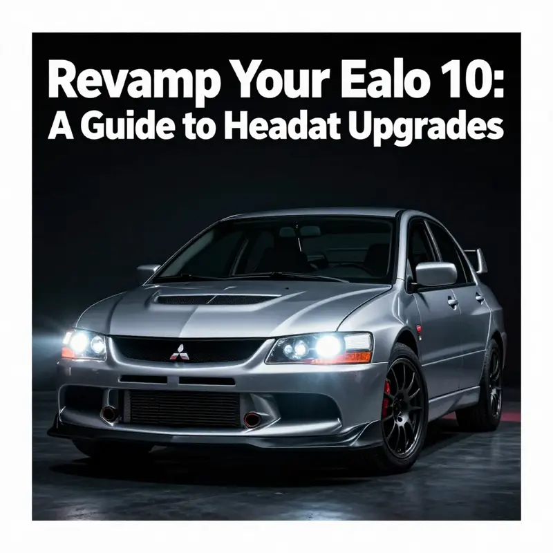 Mitsubishi EVO 10 illuminated by upgraded headlights at night, enhancing vehicle's stylish appearance.