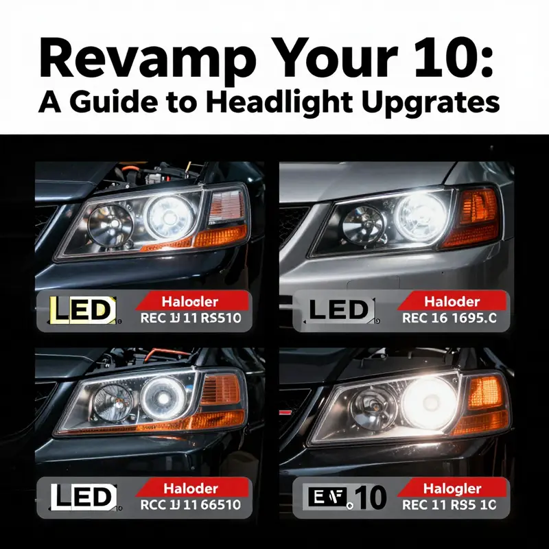 Evo 10 headlights featuring design variants such as projector lenses and chrome housing.