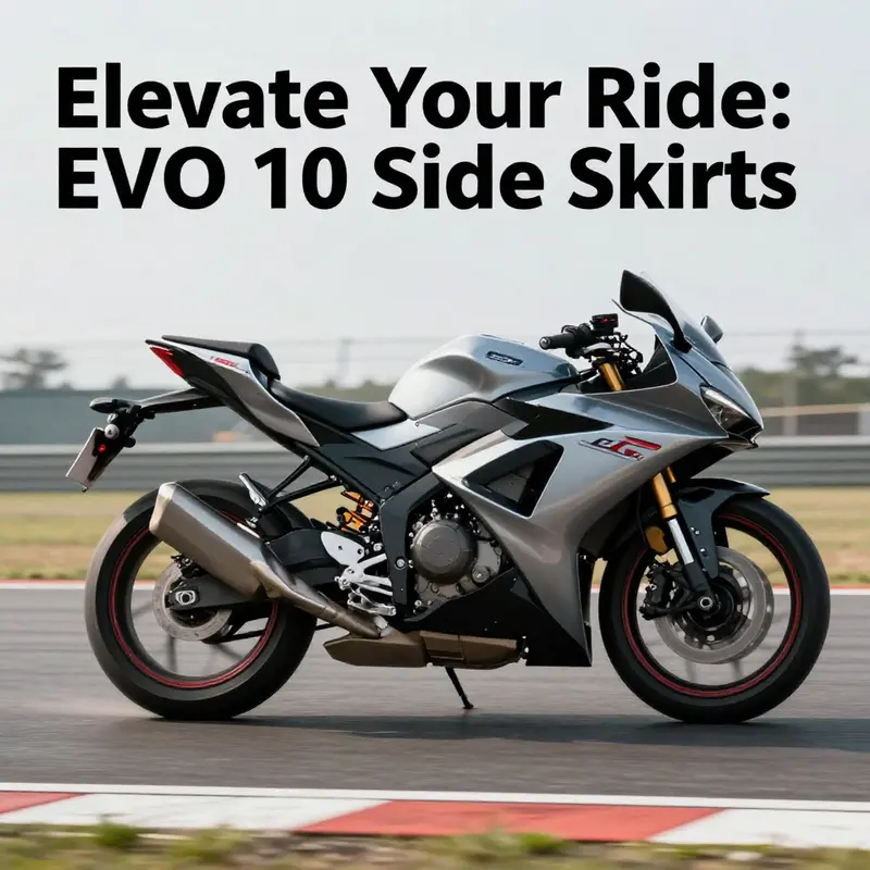 Displays the diverse materials available for EVO 10 side skirts, highlighting carbon fiber and fiberglass options.