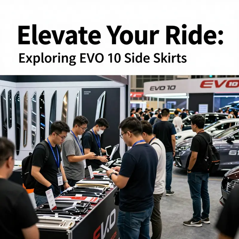 Displays the diverse materials available for EVO 10 side skirts, highlighting carbon fiber and fiberglass options.