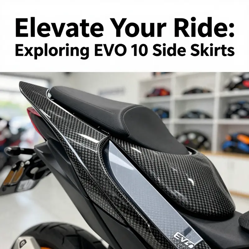 Displays the diverse materials available for EVO 10 side skirts, highlighting carbon fiber and fiberglass options.