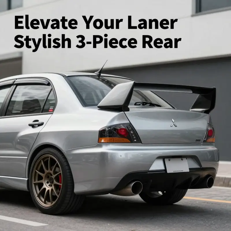 Mitsubishi Lancer Evo 8 displayed with a rear wing spoiler in an urban environment.