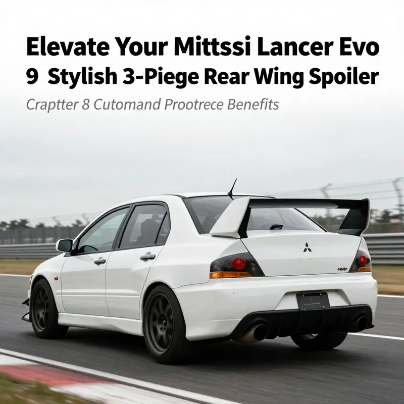 An overview of the Evo 8 9 style rear wing spoiler, highlighting its premium ABS plastic construction.