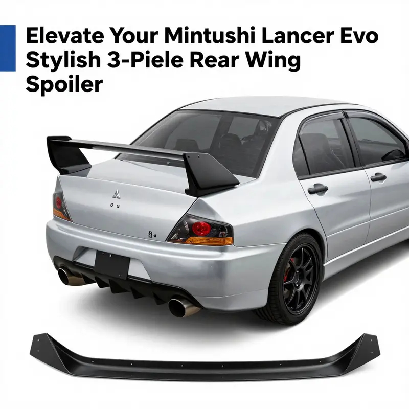 An overview of the Evo 8 9 style rear wing spoiler, highlighting its premium ABS plastic construction.