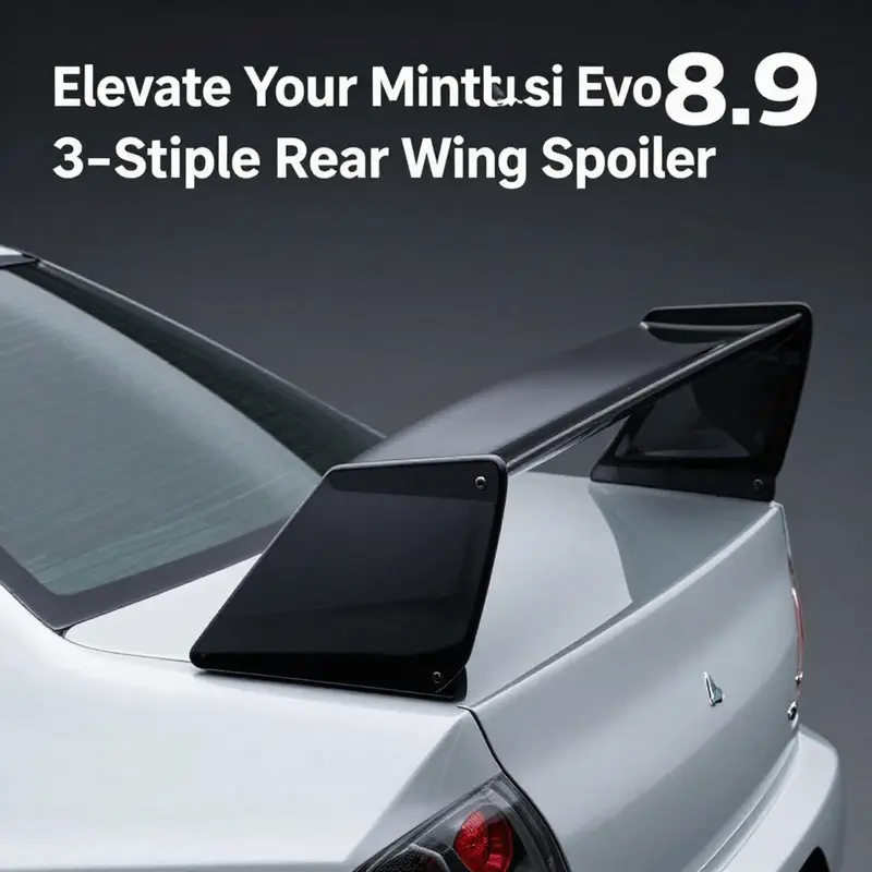An overview of the Evo 8 9 style rear wing spoiler, highlighting its premium ABS plastic construction.
