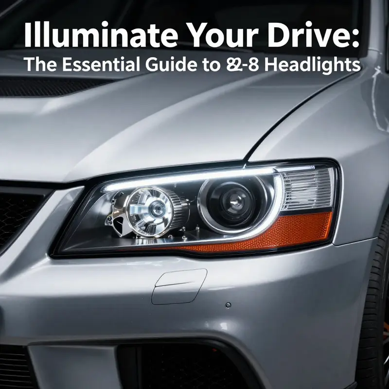 A selection of OEM and aftermarket Evo 8 headlights, highlighting the available choices.