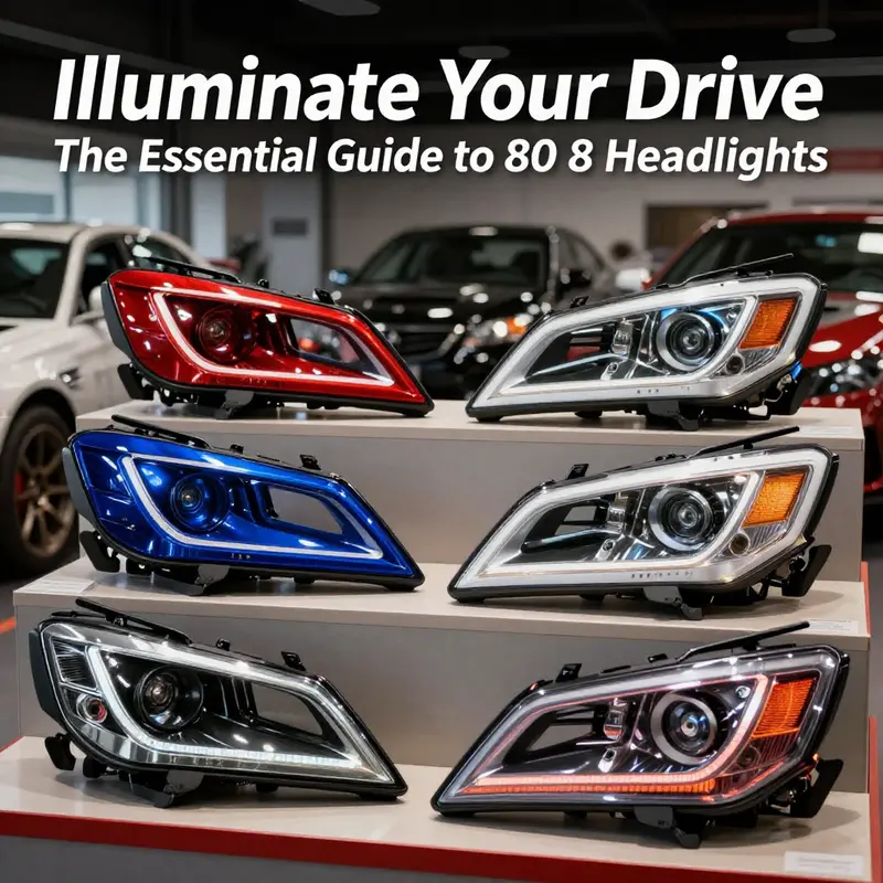 A selection of OEM and aftermarket Evo 8 headlights, highlighting the available choices.