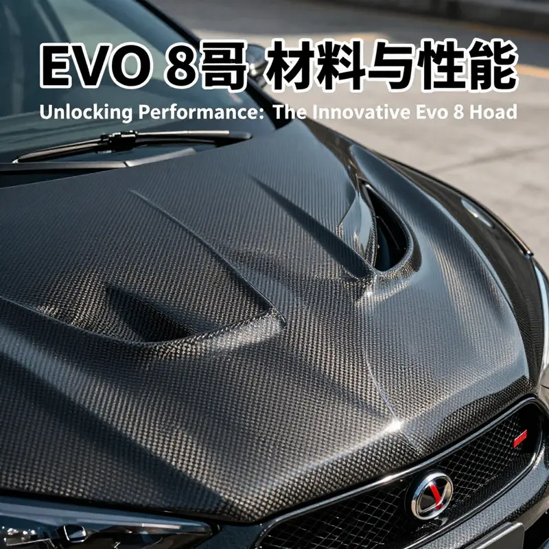The carbon fiber structure of the Evo 8 hood, emphasizing weight reduction and performance features.