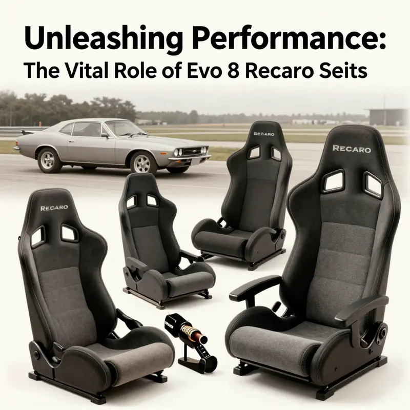 The technical standout features of Evo 8 Recaro seats, emphasizing support and design.