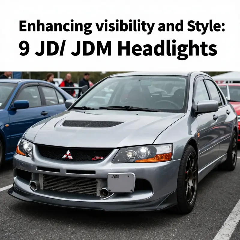 Detailed view of Mitsubishi Evo 9 JDM headlights highlighting unique design features.