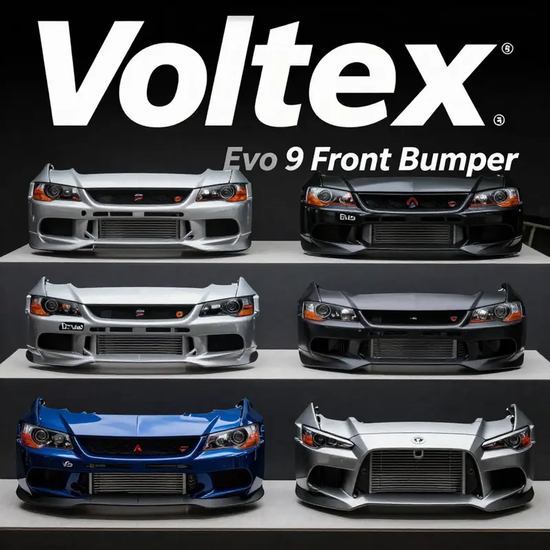 Aggressive design of the Voltex Evo 9 front bumper emphasizing its aerodynamic prowess.