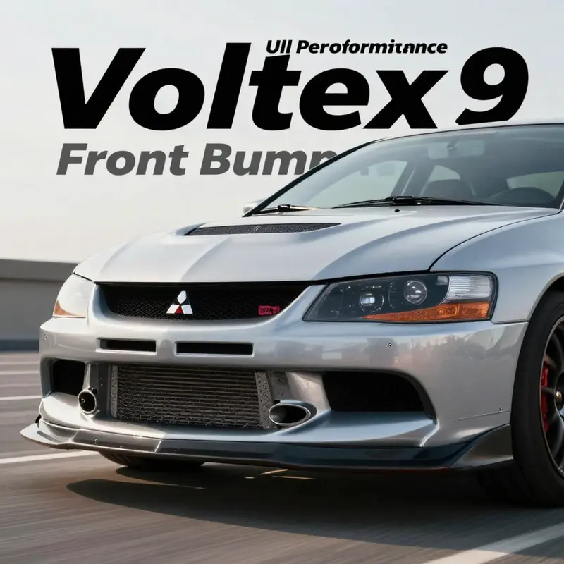 Aggressive design of the Voltex Evo 9 front bumper emphasizing its aerodynamic prowess.