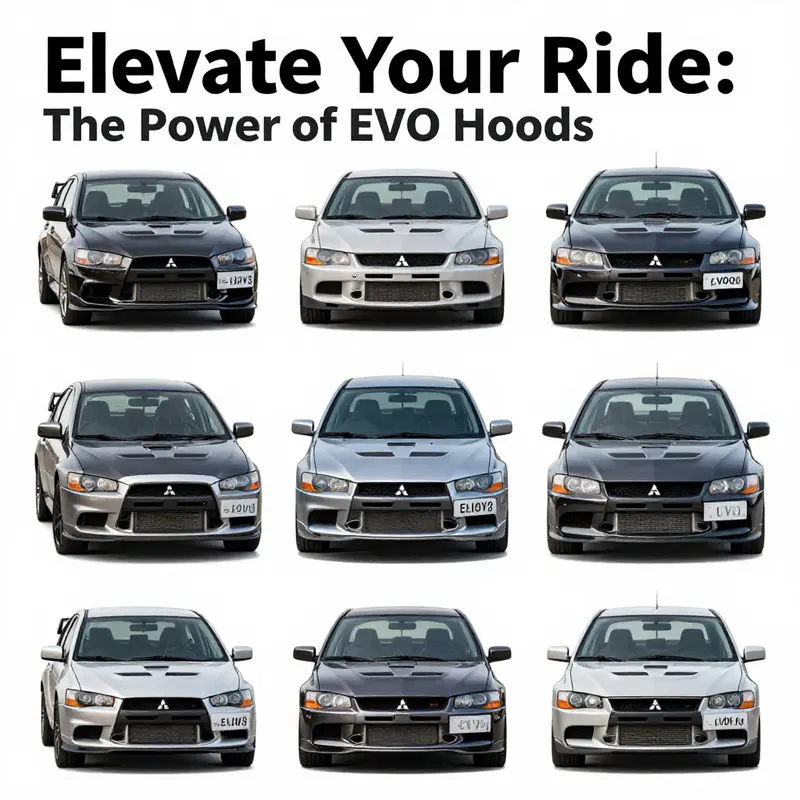 Different types of EVO hoods emphasize lightweight construction and functional design for high-performance vehicles.