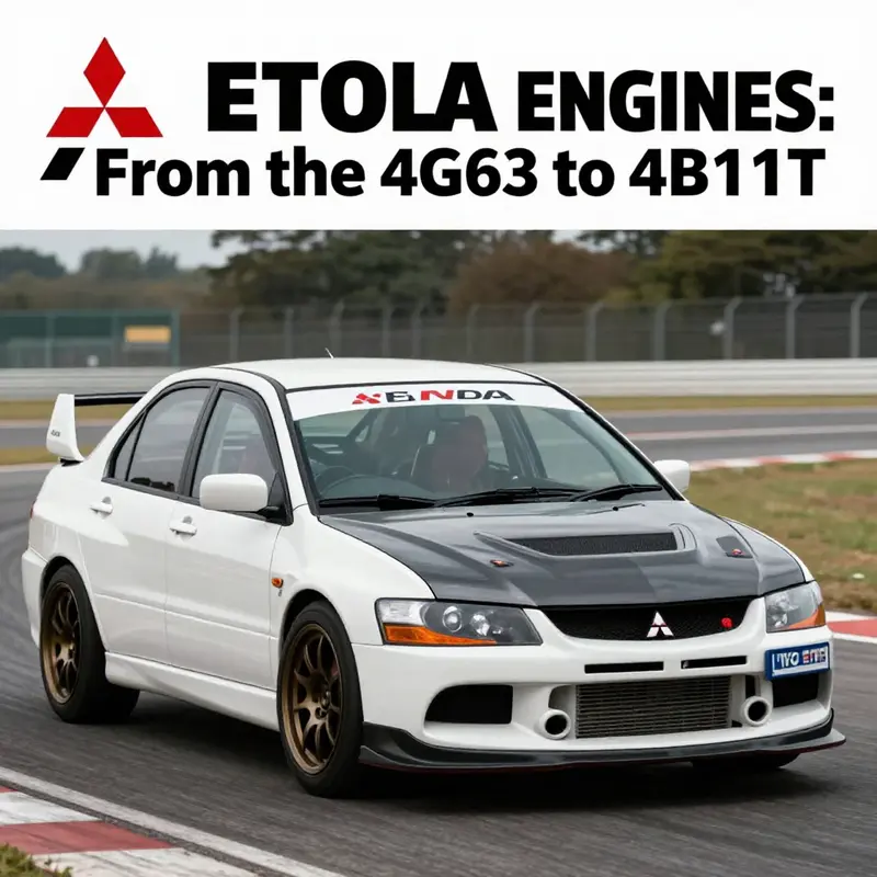 Mitsubishi EVO racing on a track, emphasizing its performance legacy.