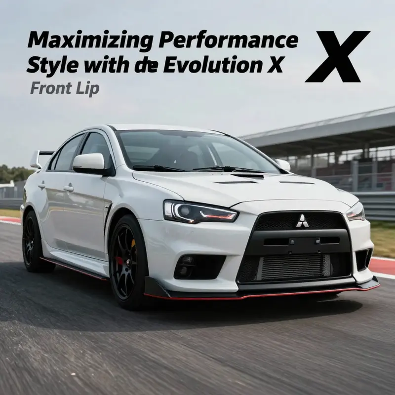 The Evo X front lip enhances aerodynamic efficiency, reducing lift at high speeds.