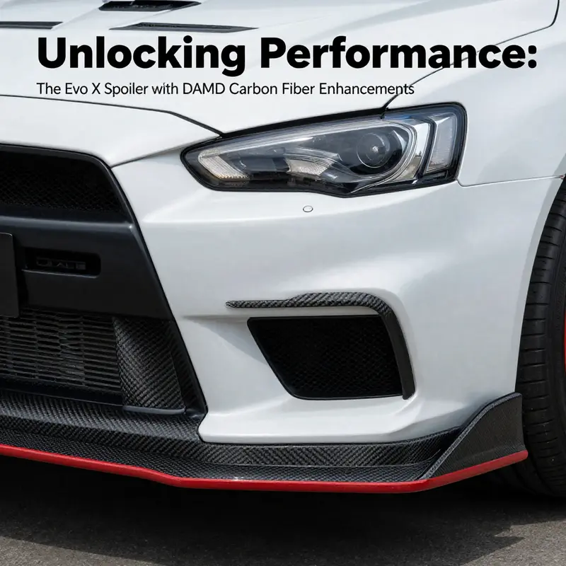 A close-up of the Evo X’s aerodynamic enhancements showcasing the DAMD carbon fiber gurney flap.