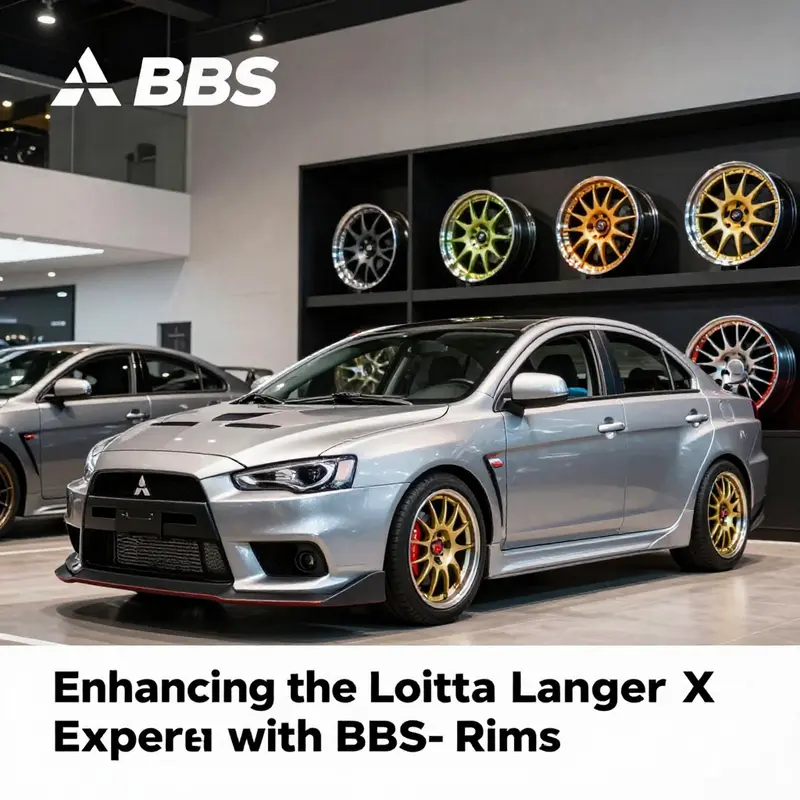 Mitsubishi Lancer Evolution X in an automotive showroom highlighting BBS rims