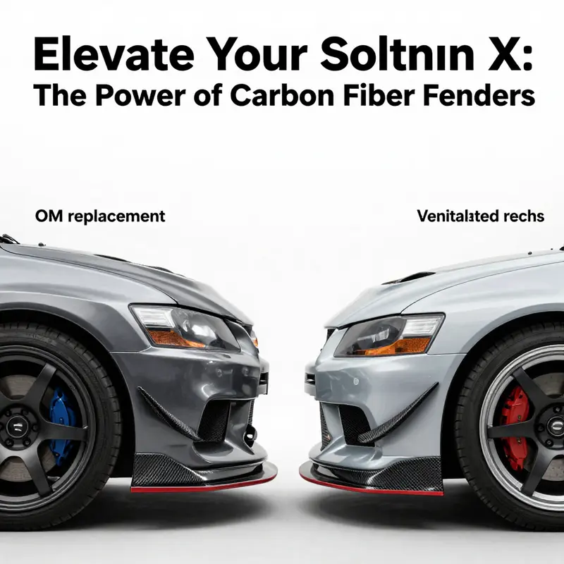 The lightweight construction and aesthetic appeal of carbon fiber fenders elevate the Evo X.