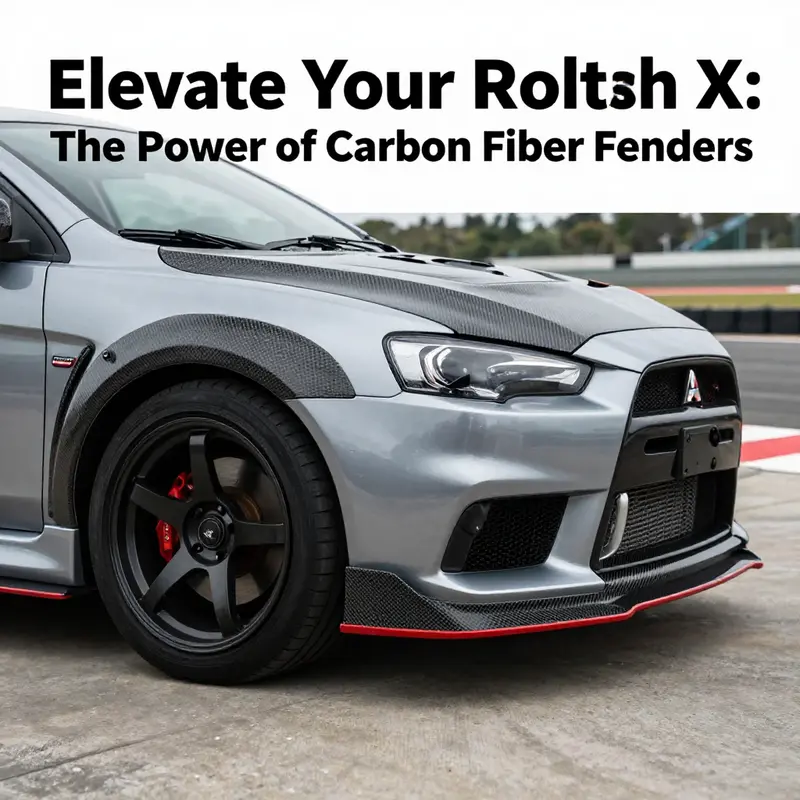 The lightweight construction and aesthetic appeal of carbon fiber fenders elevate the Evo X.