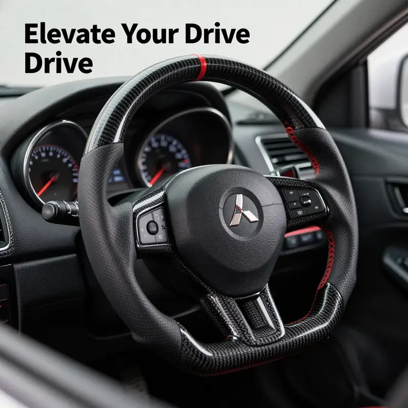 The Evo X carbon fiber steering wheel enhances driving performance and control for enthusiasts.