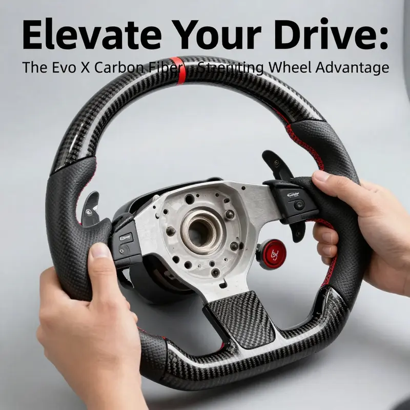 The Evo X carbon fiber steering wheel enhances driving performance and control for enthusiasts.