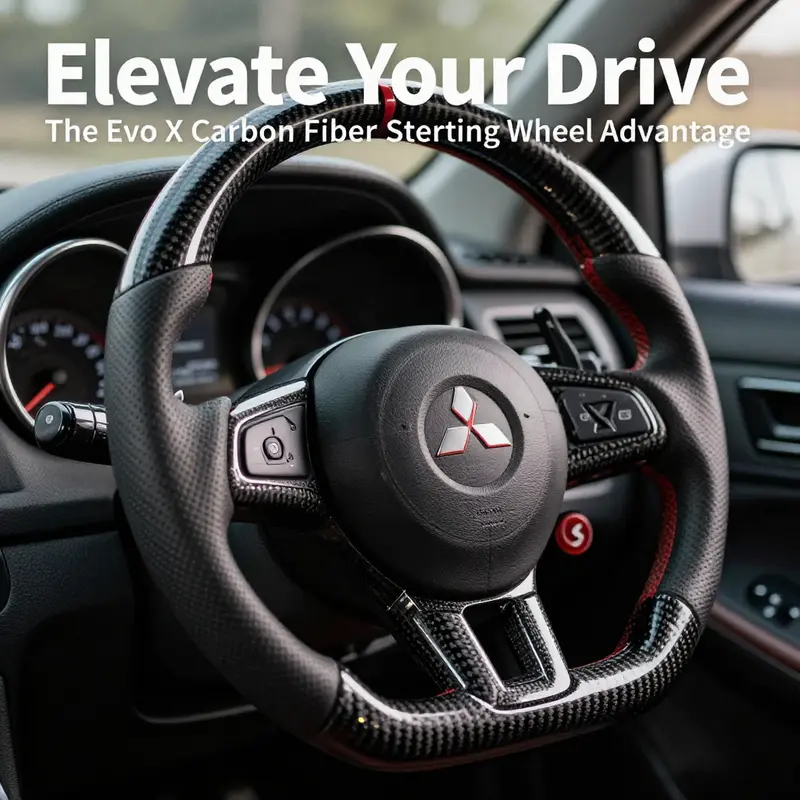 The Evo X carbon fiber steering wheel enhances driving performance and control for enthusiasts.