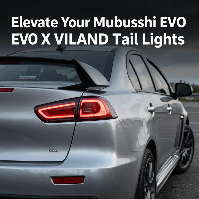 VLAND tail lights fitting perfectly on a Mitsubishi Lancer Evolution X, highlighting compatibility.