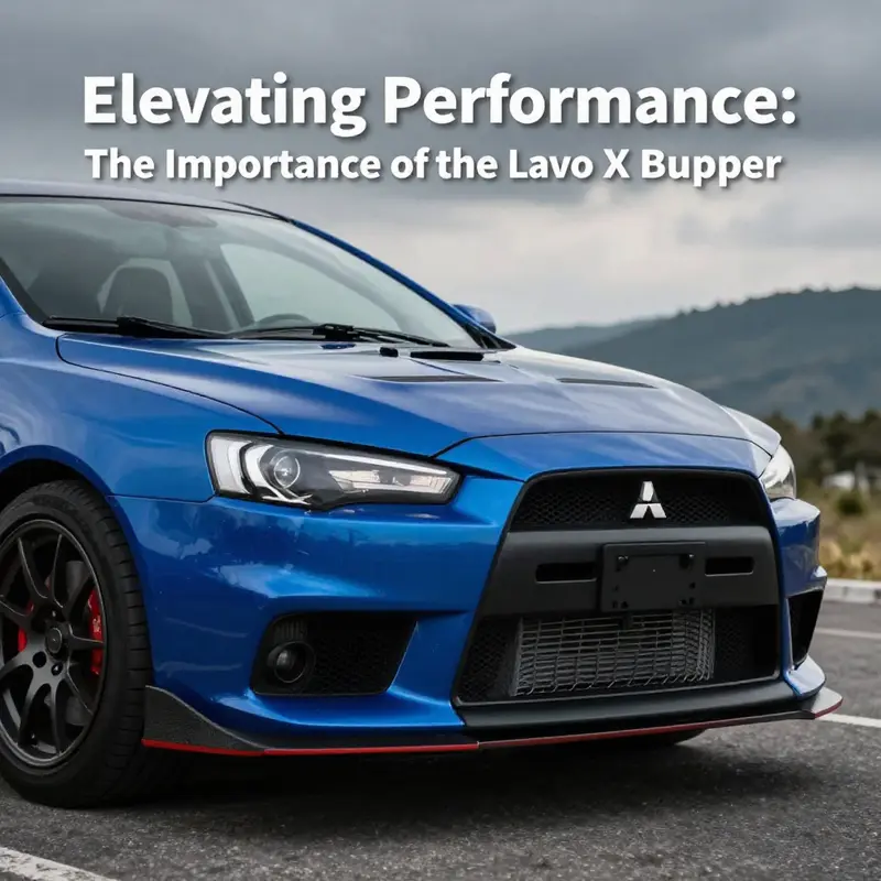 Mitsubishi Lancer Evo X parked in a scenic landscape, showcasing its aerodynamic bumper design.