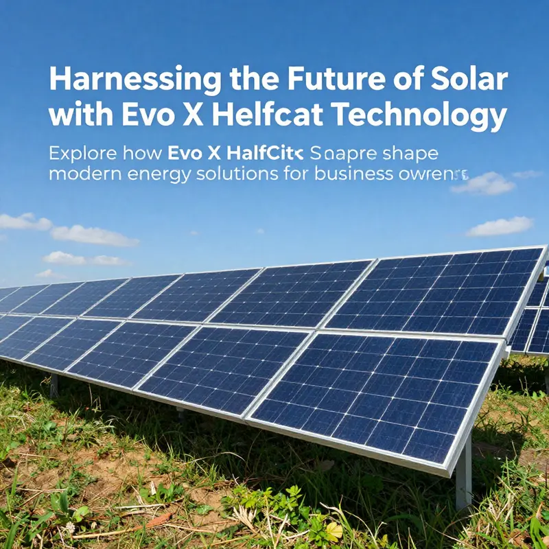 Expansive view of solar panels representing the Evo X Halfcut technology in a scenic landscape.