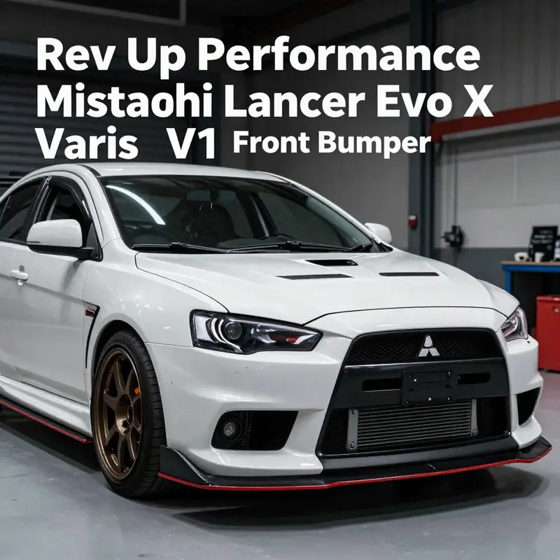 The Mitsubishi Lancer Evo X featuring the striking Varis V1 front bumper, emphasizing its cutting-edge aerodynamic design.