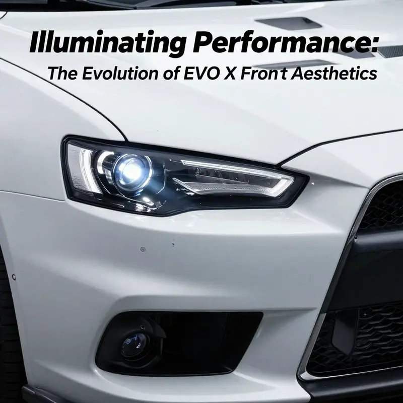 Striking design of EVO X front lamps, exemplifying its sporty aesthetics and advanced LED technology.