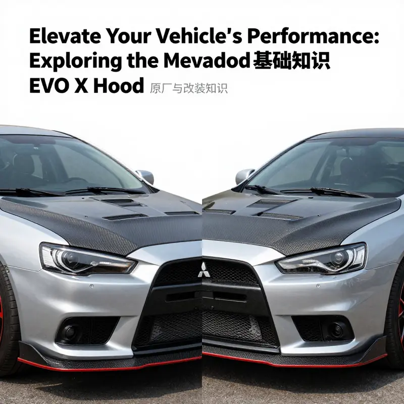 Comparison between original and aftermarket EVO X hoods highlighting design and performance.