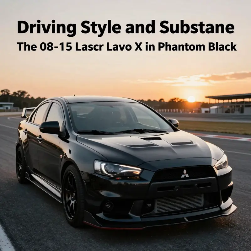 A stunning image featuring the Evo X hood in Phantom Black set against a dramatic racetrack background.