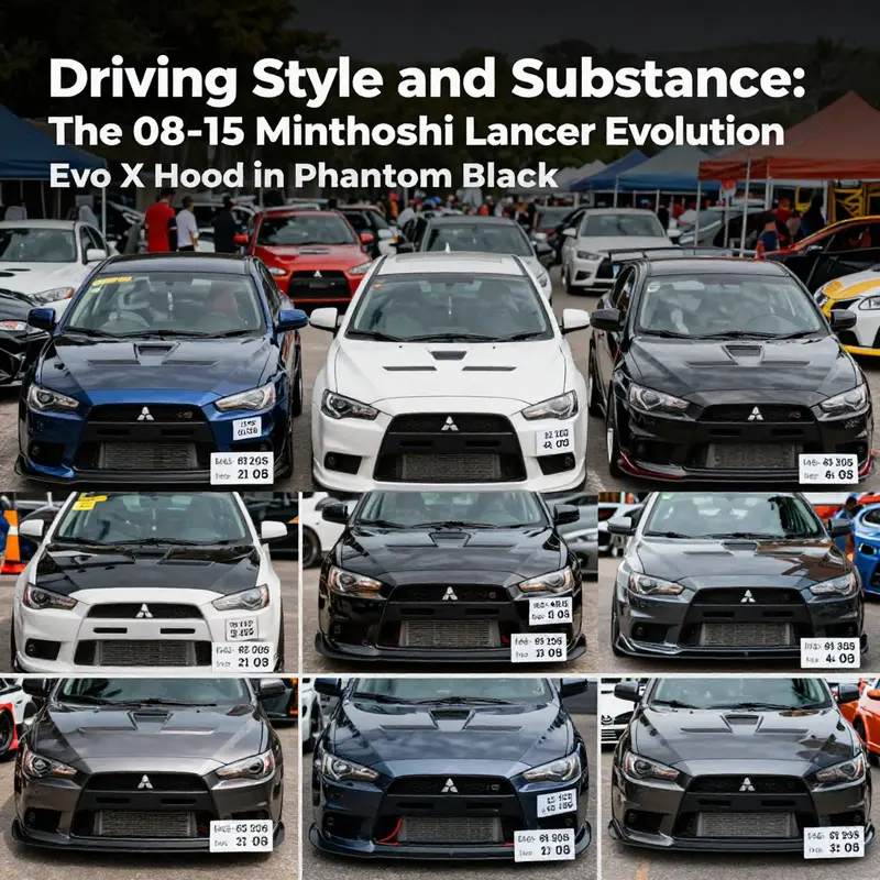 The Mitsubishi Lancer Evolution Evo X hood in Phantom Black, demonstrating its aesthetic appeal and craftsmanship.