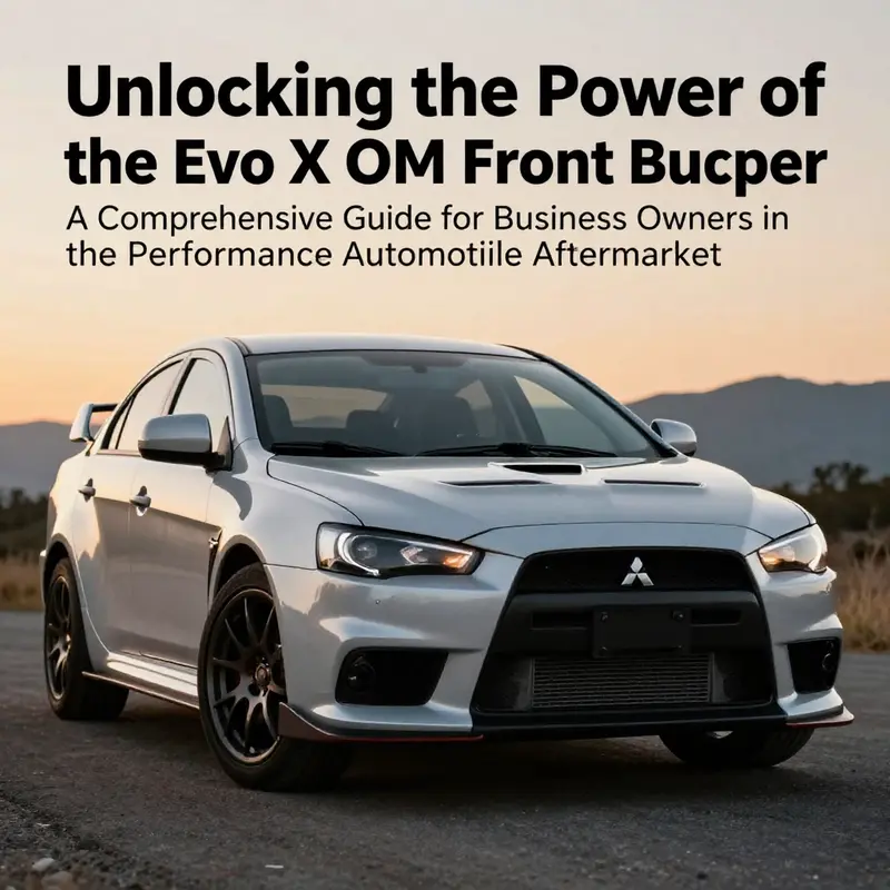 Mitsubishi Lancer Evolution X emphasizing its OEM front bumper against a scenic sunset backdrop.