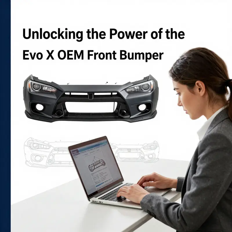 Close-up view of the Evo X OEM front bumper showcasing its design intricacies and functional features.