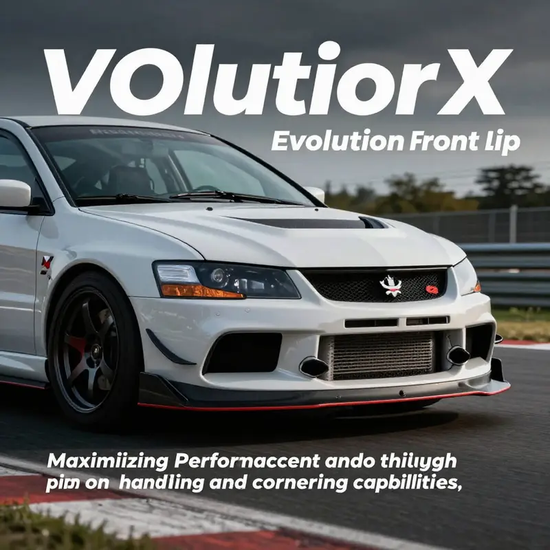 The Evo X front lip enhances aerodynamic efficiency, reducing lift at high speeds.